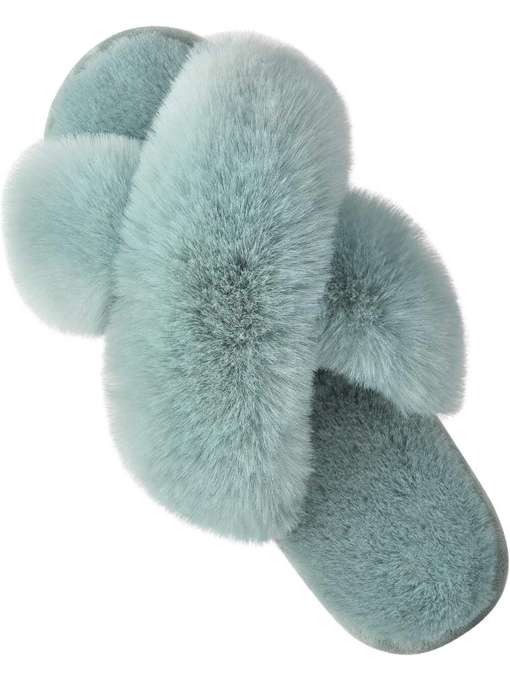 Women's Torquiso Fuzzy Cross Band Slippers Memory Foam House Shoes Slip On
